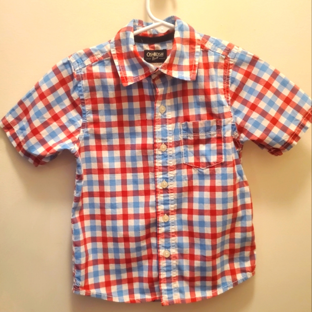 Oshkosh - Red, White, Blue, Button Down Collar Pocket Shirt 4/5T